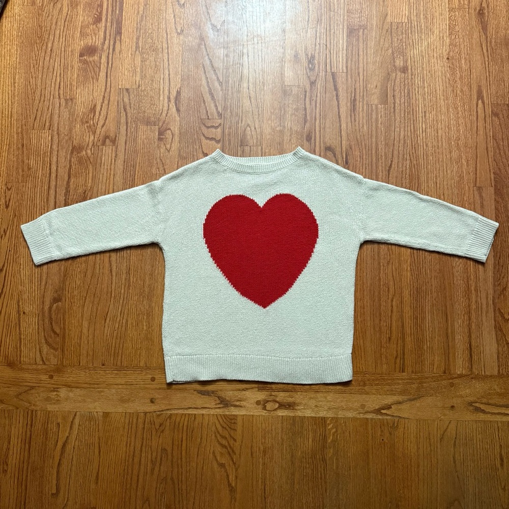 LOFT red heart beige long sleeve sweater size M - Picture 1 of 12